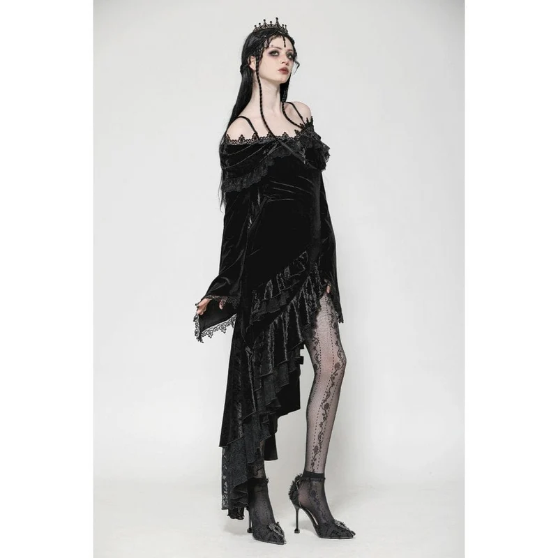 Gothic-Kleid mit schulterfreiem Rücken, Rüschen und Fischschwanz für Damen