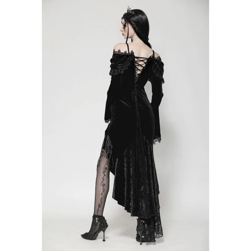 Gothic-Kleid mit schulterfreiem Rücken, Rüschen und Fischschwanz für Damen
