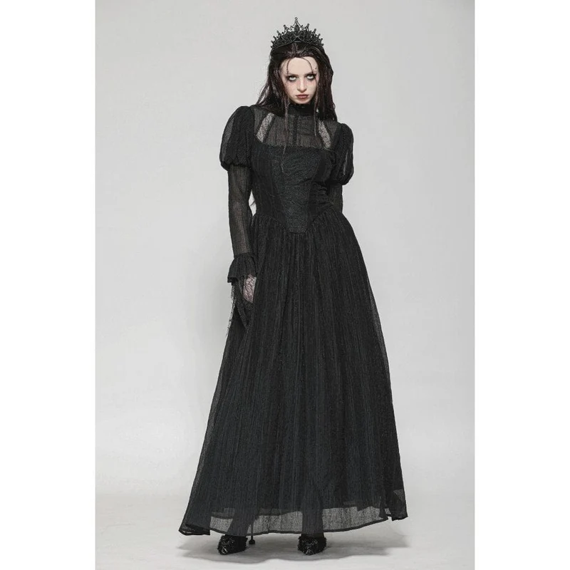 Gothic-Hexenkleid mit Puffärmeln und Spinnennetz-Muster für Damen