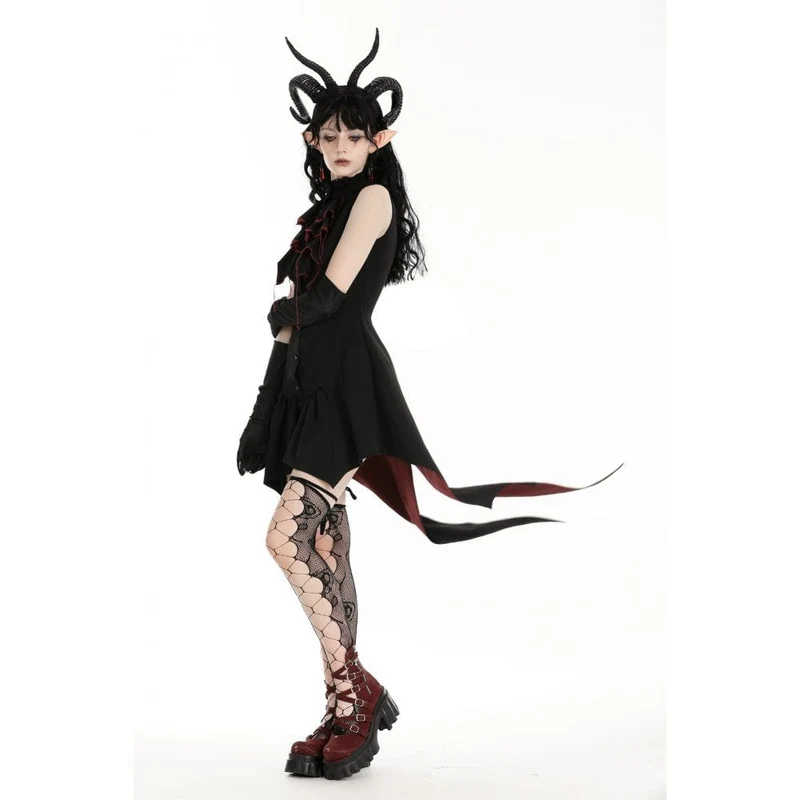 Gothic-Halloween-Frackkleid in Kontrastfarbe für Damen