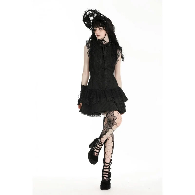 Gotisches Heimkehrkleid mit Cheongsam-Kragen und Rüschen für Damen
