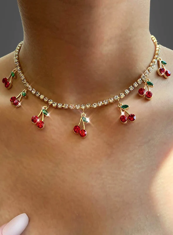 Strass Kette mit Kirschen 50er