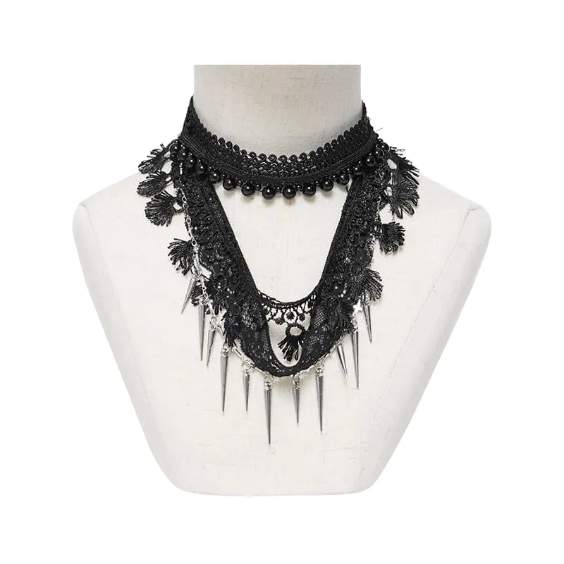Gothic-Choker für Damen mit Perlen und Nieten, mehrlagig