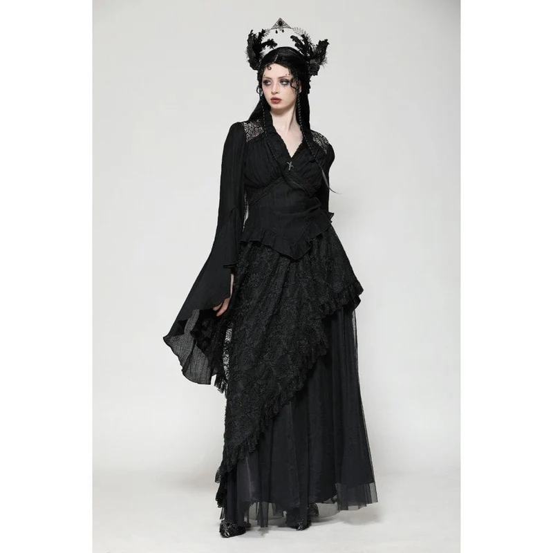 Gothic Plissee-Langarmhemd mit Horn-Muster für Damen