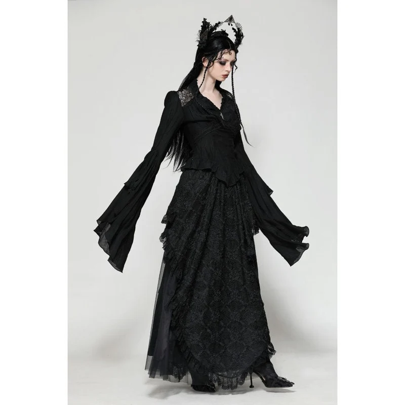 Gothic Plissee-Langarmhemd mit Horn-Muster für Damen