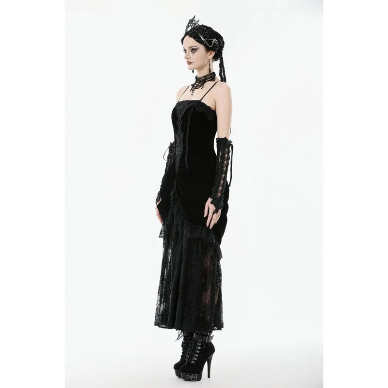 Gothic-Brautkleid für Damen mit besticktem Spitzensaum und Raffungen