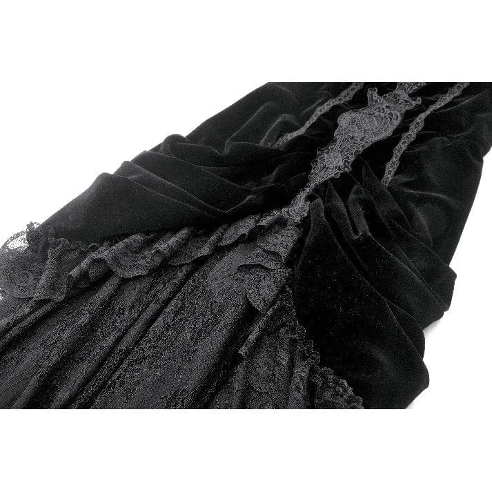 Gothic-Brautkleid für Damen mit besticktem Spitzensaum und Raffungen
