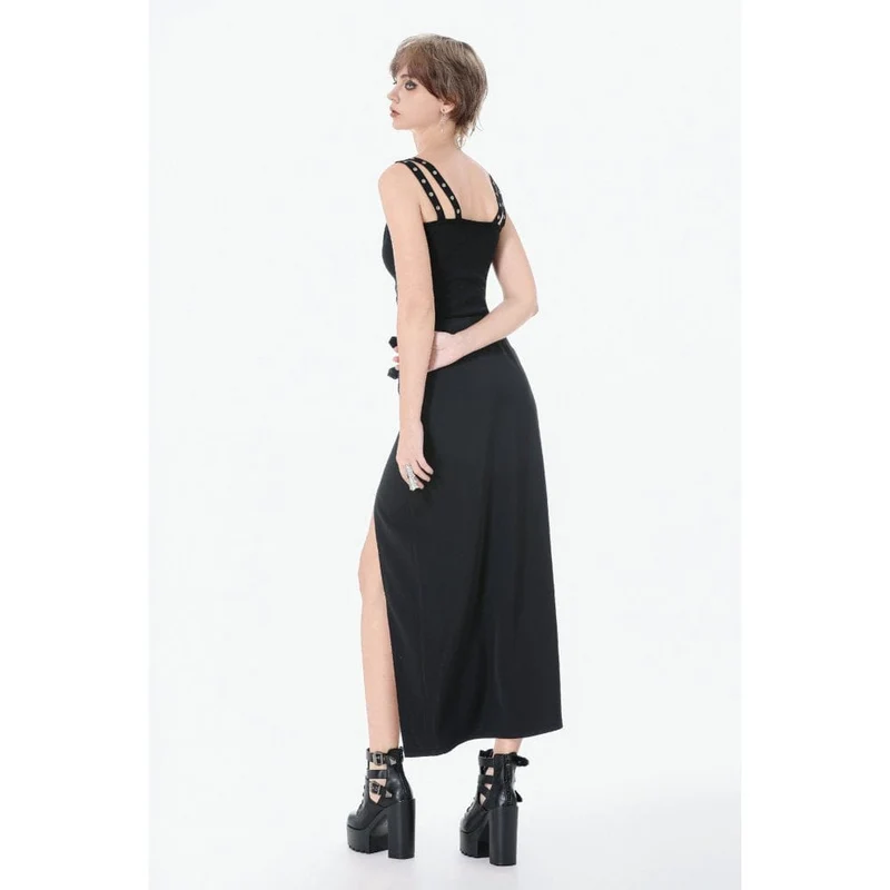 Punk-Tanktop für Damen mit Ösen, Used-Look, Schnürung und Reißverschluss