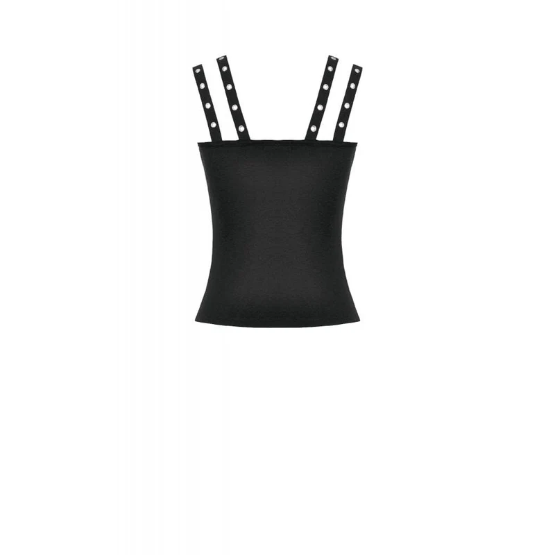 Punk-Tanktop für Damen mit Ösen, Used-Look, Schnürung und Reißverschluss