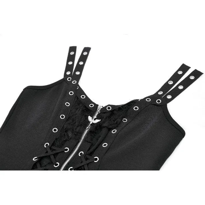Punk-Tanktop für Damen mit Ösen, Used-Look, Schnürung und Reißverschluss