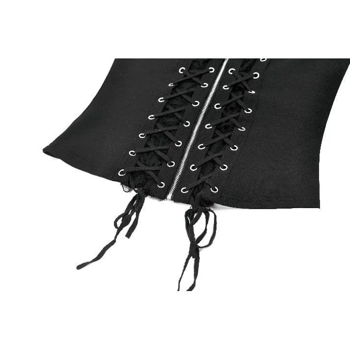 Punk-Tanktop für Damen mit Ösen, Used-Look, Schnürung und Reißverschluss