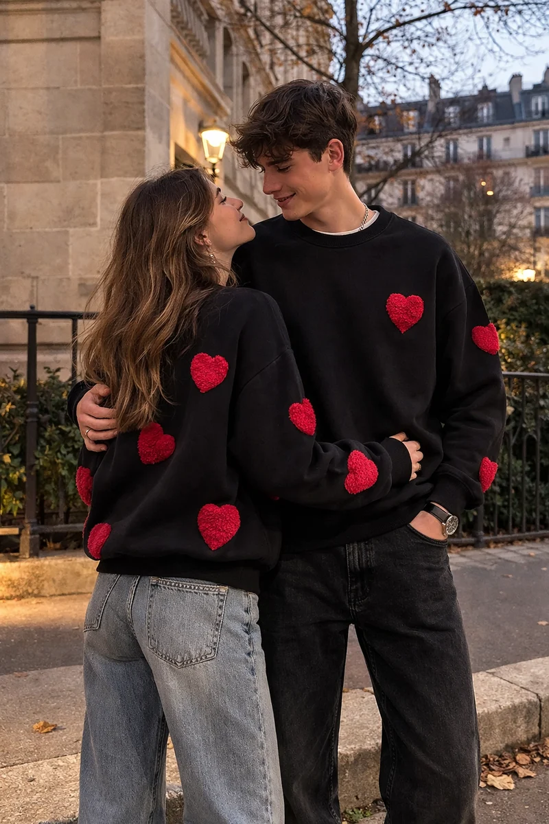 Schwarzer Pullover Mit Roten Herzen