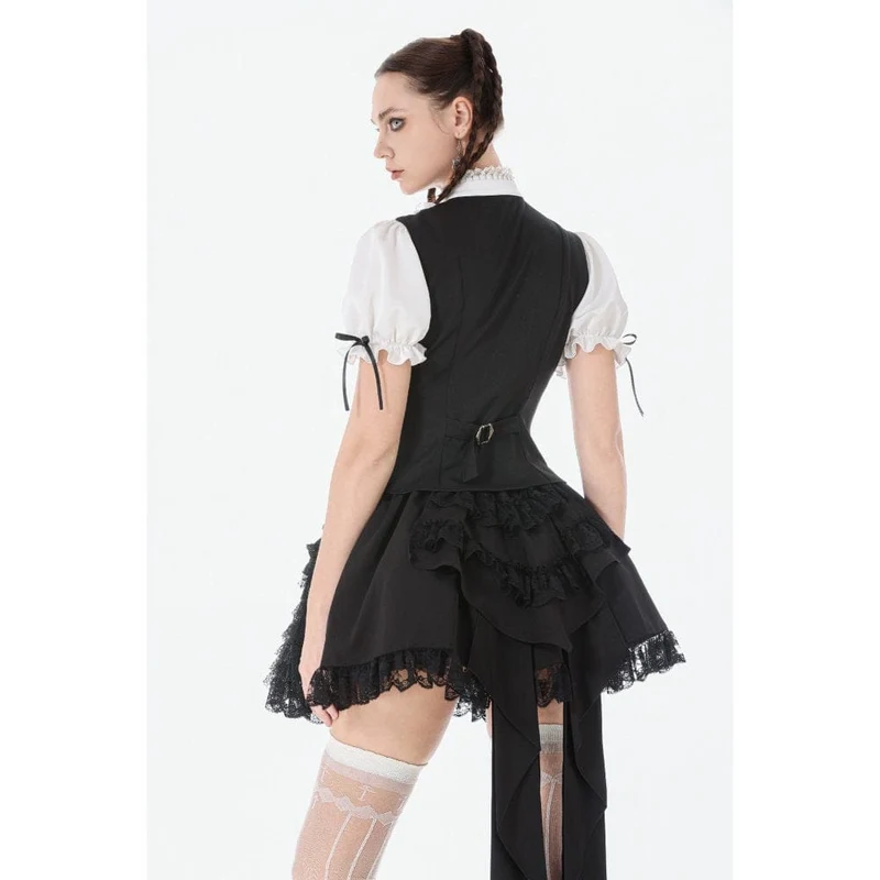 Gothic-Damenbluse mit zweifarbiger Spitze, Rüschen und Stehkragen