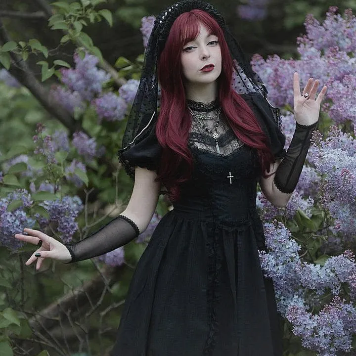 Damen Gothic Lolita Puffärmel Spitzenpuppenkleid