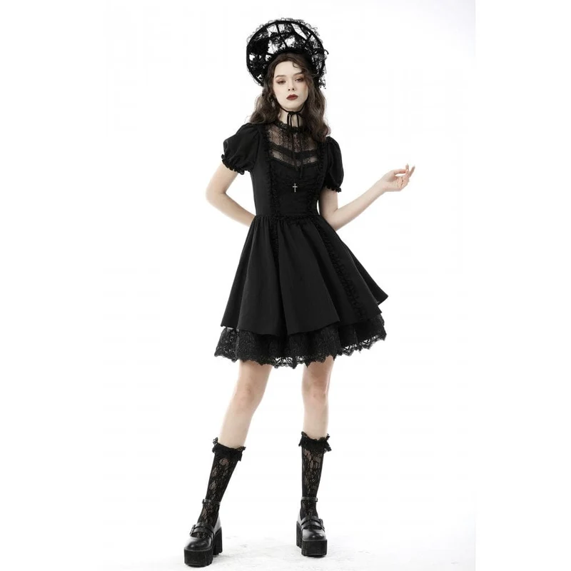 Damen Gothic Lolita Puffärmel Spitzenpuppenkleid