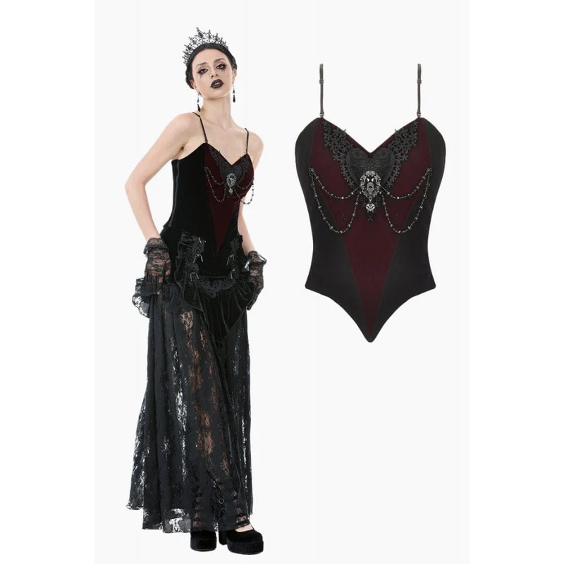 Gothic-Überbrustkorsett aus Samt mit Metallkette in Kontrastfarbe für Damen