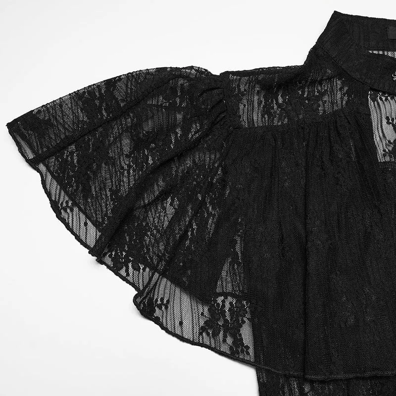 Gothic-Bluse für Damen mit Blumenmuster und Cut-out-Spitze