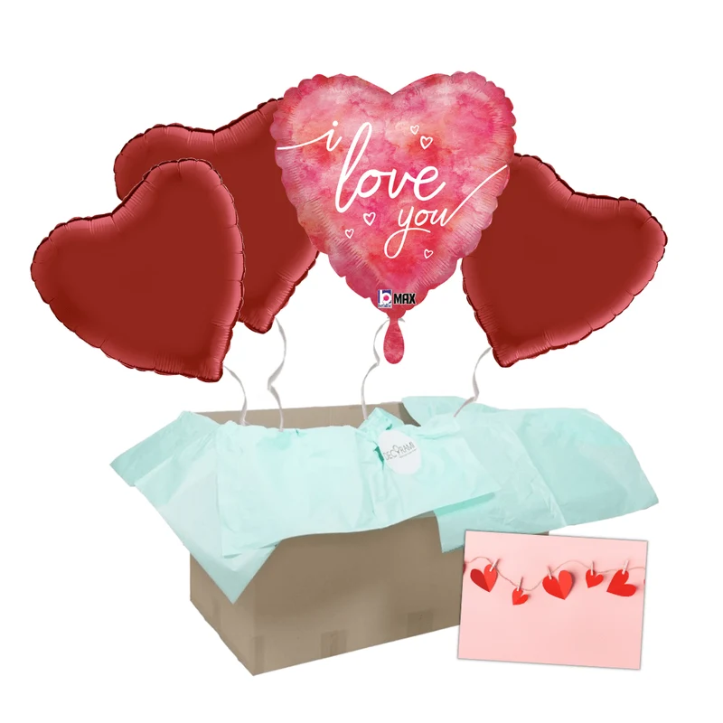 Heliumballon-Geschenk Valentinstag "I love you" Wasserfarben inkl. Liebeskarte