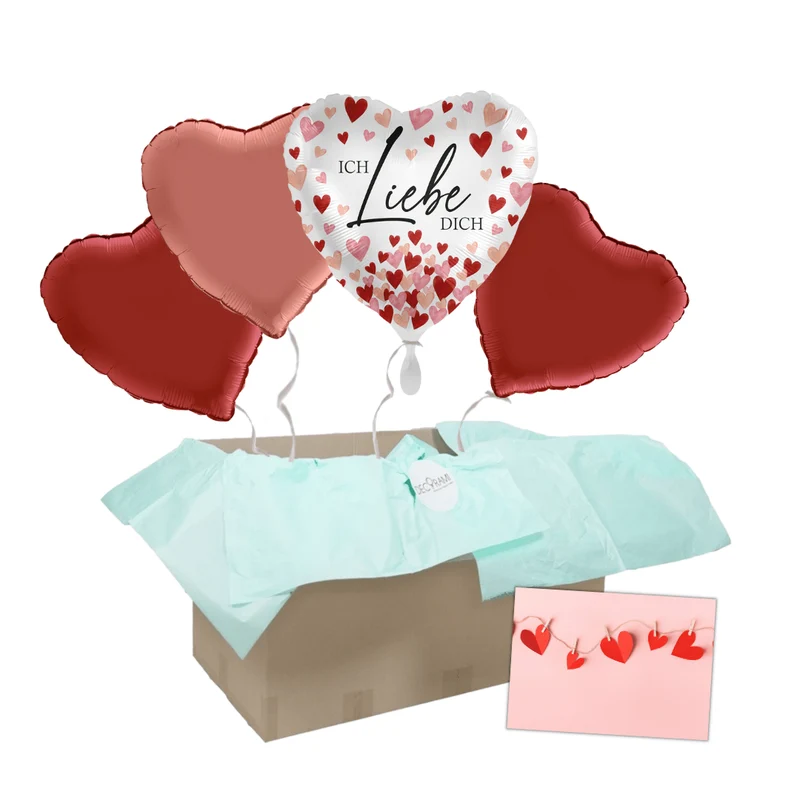 Heliumballon-Geschenk Valentinstag "Ich liebe Dich" Herzchen inkl. Liebeskarte