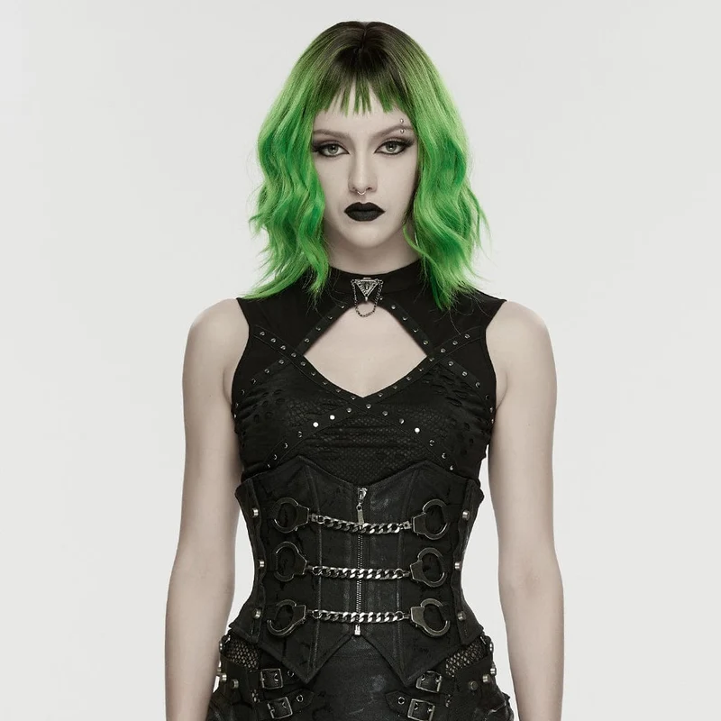 Punk-Korsett für Damen mit Nieten, Handschellen und Kette