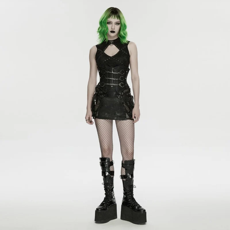 Punk-Korsett für Damen mit Nieten, Handschellen und Kette