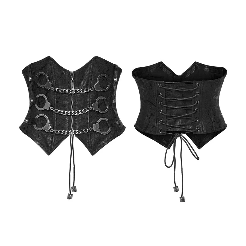 Punk-Korsett für Damen mit Nieten, Handschellen und Kette