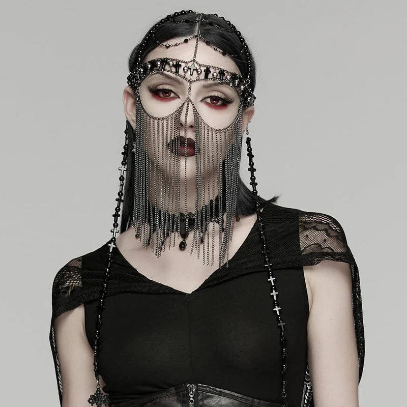 Gothic-Kopfbedeckung für Damen mit Kreuzquasten und Kette