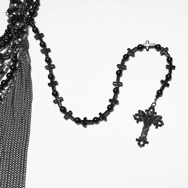 Gothic-Kopfbedeckung für Damen mit Kreuzquasten und Kette
