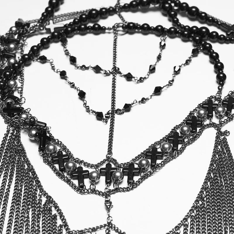 Gothic-Kopfbedeckung für Damen mit Kreuzquasten und Kette