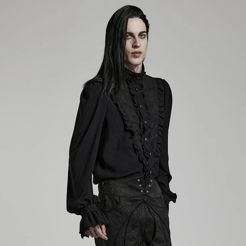 Gothic Stehkragen Rüschenhemd für Herren