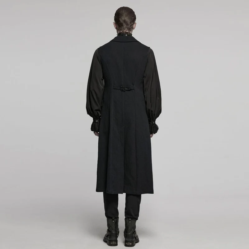 Lange Weste für Herren im Gothic-Stil mit Fledermauskragen und Schnalle