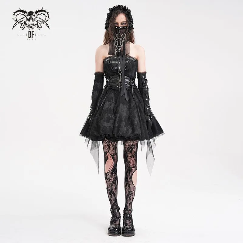 Gothic-Neckholder-Kurzkleid aus Netzstoff mit Schnalle für Damen