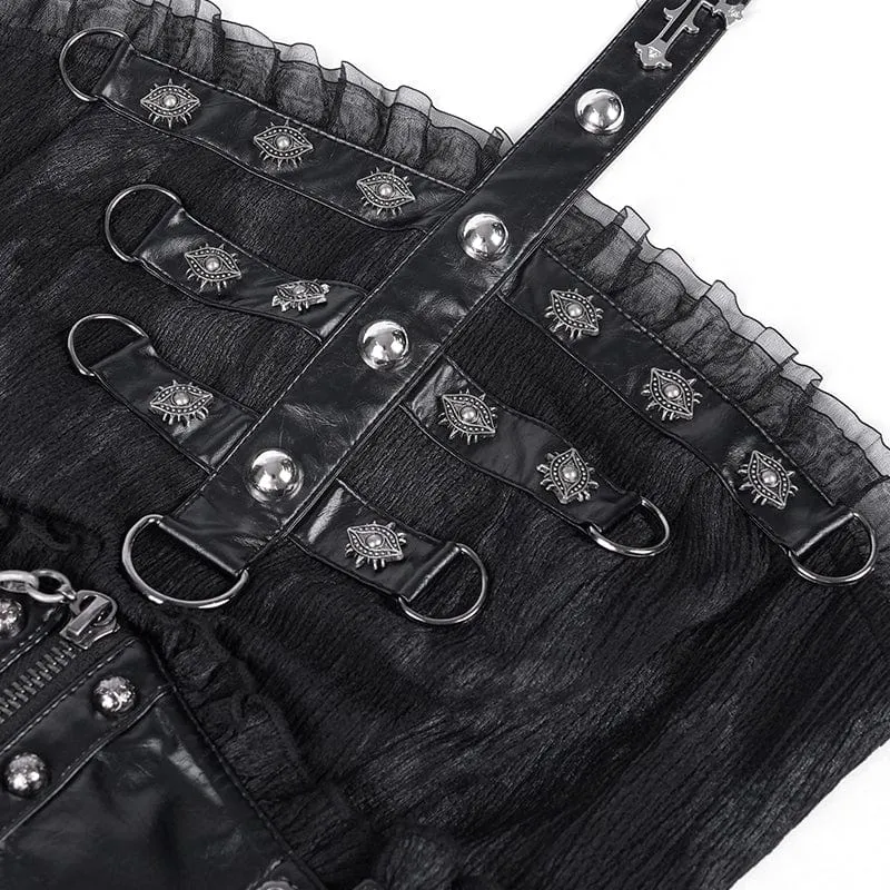Gothic-Neckholder-Kurzkleid aus Netzstoff mit Schnalle für Damen