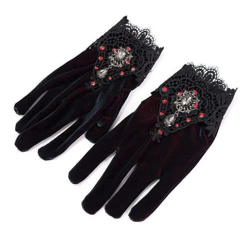 Gothic Handschuhe mit floralen Farbverlauf für Damen