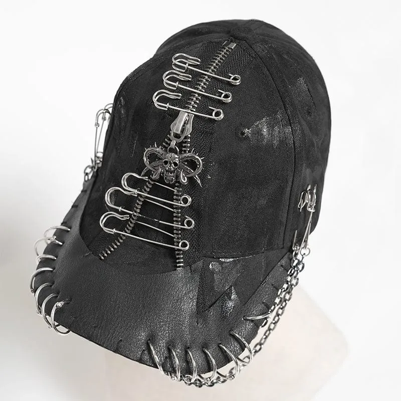 Herren Punk Ring Sicherheitsnadel Kettenhut