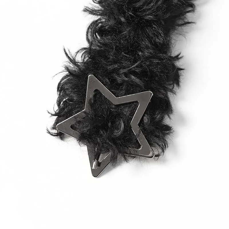 Gothic Plüsch-Umhängetasche mit Pentagramm und Kette für Damen