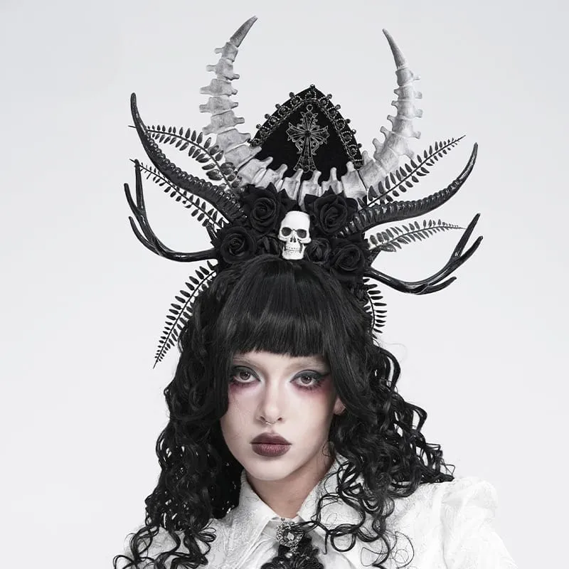 Gothic-Kopfbedeckung für Damen mit Rosenkreuz und Totenkopf