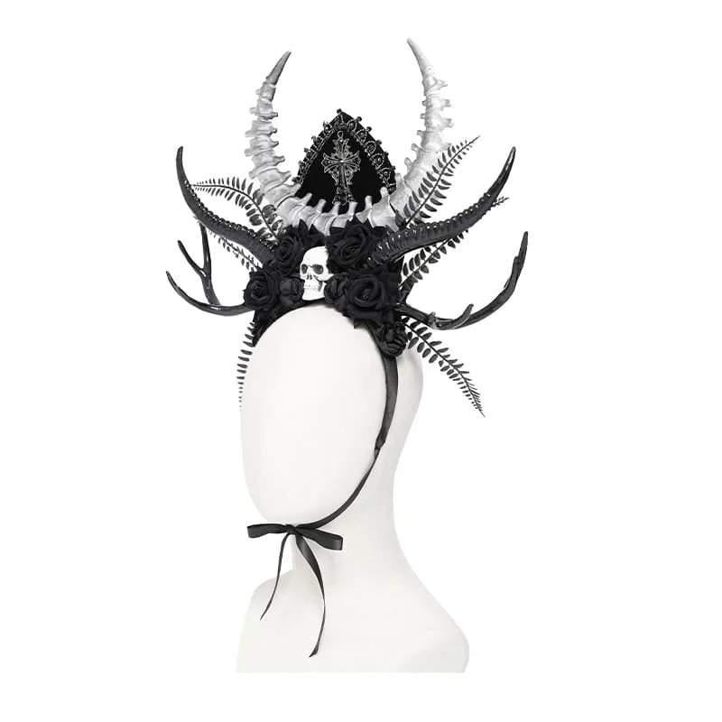 Gothic-Kopfbedeckung für Damen mit Rosenkreuz und Totenkopf
