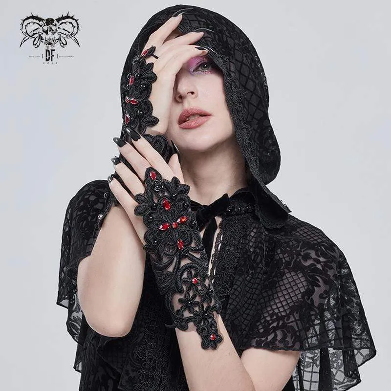 Gothic-Handschuhe mit Blumenmuster für Damen, transparent