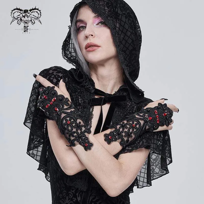 Gothic-Handschuhe mit Blumenmuster für Damen, transparent