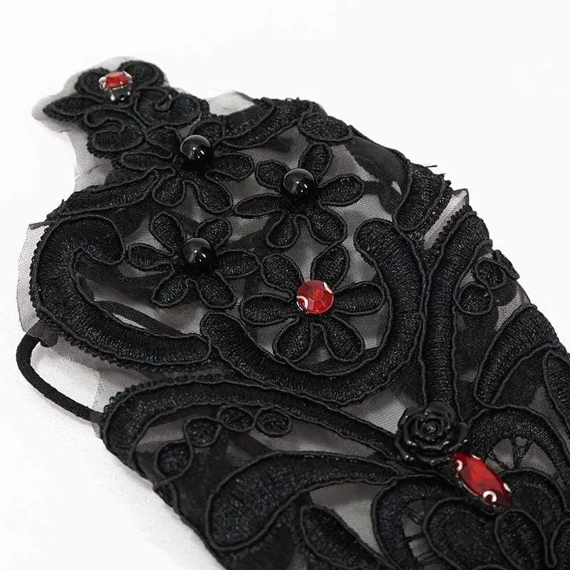 Gothic-Handschuhe mit Blumenmuster für Damen, transparent