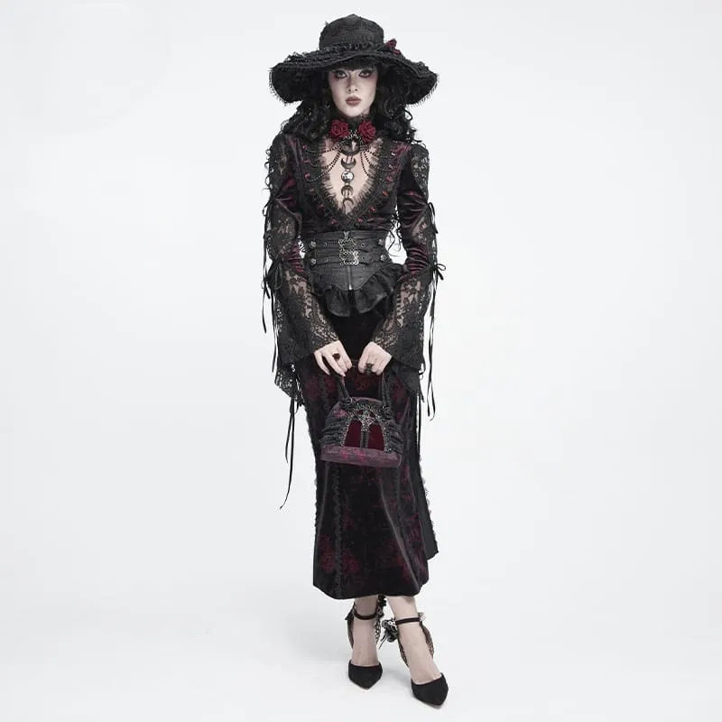 Gothic-Tasche für Damen mit Rosenkreuz und Spitzenbesatz, schwarz-rot
