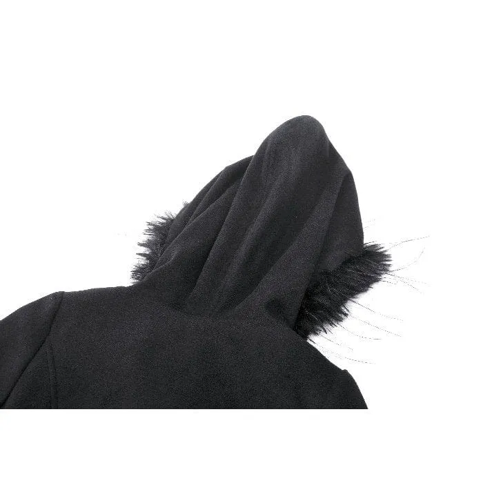 Romantischer Gothic-Mantel mit Spitzenknöpfen und Kapuze für Damen