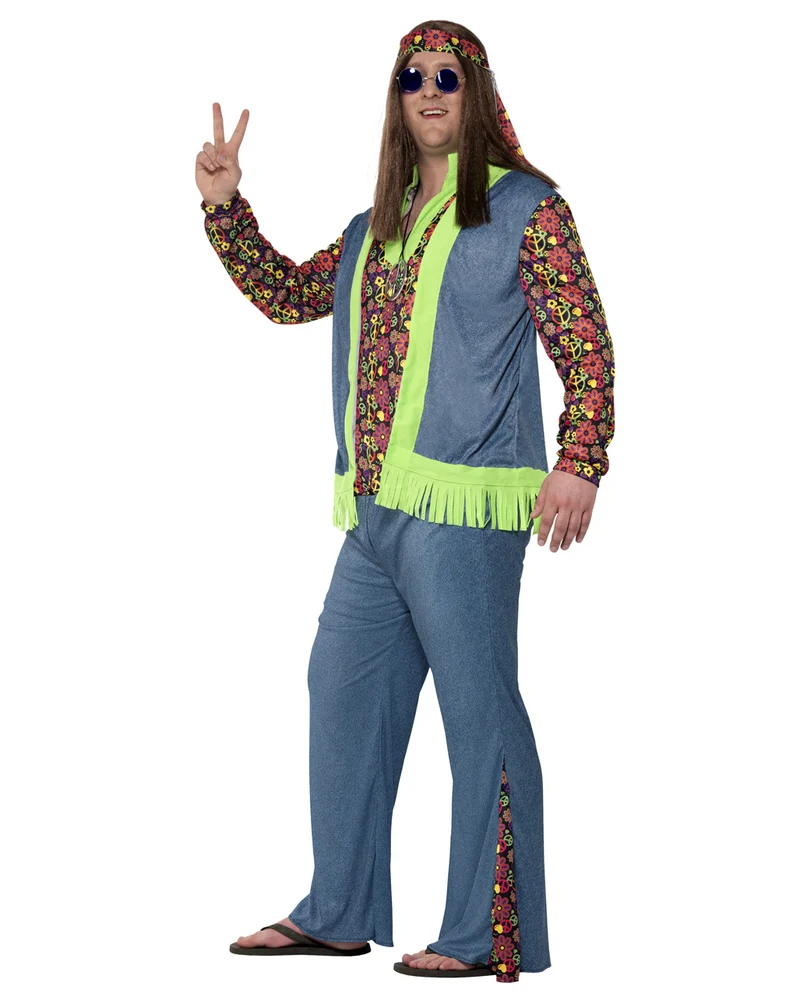 Hippie Herrenkostüm mit Weste Plus Size