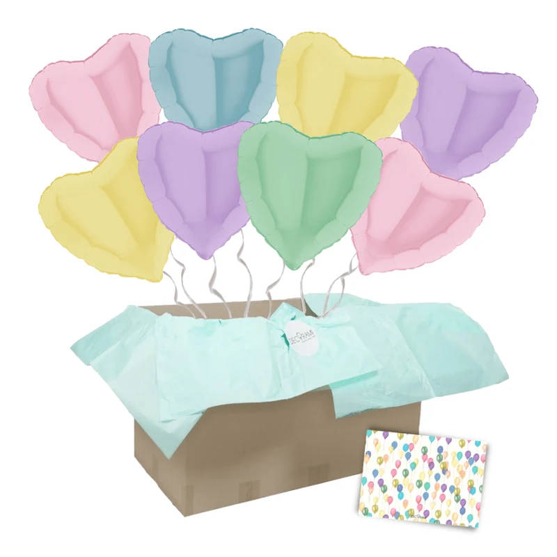 Heliumballon-Geschenk XXL 8 Pastell Herzen
