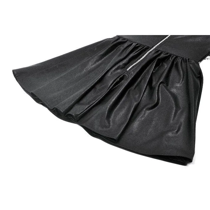 Damen Punk Metallkette Kunstleder Neckholderkleid