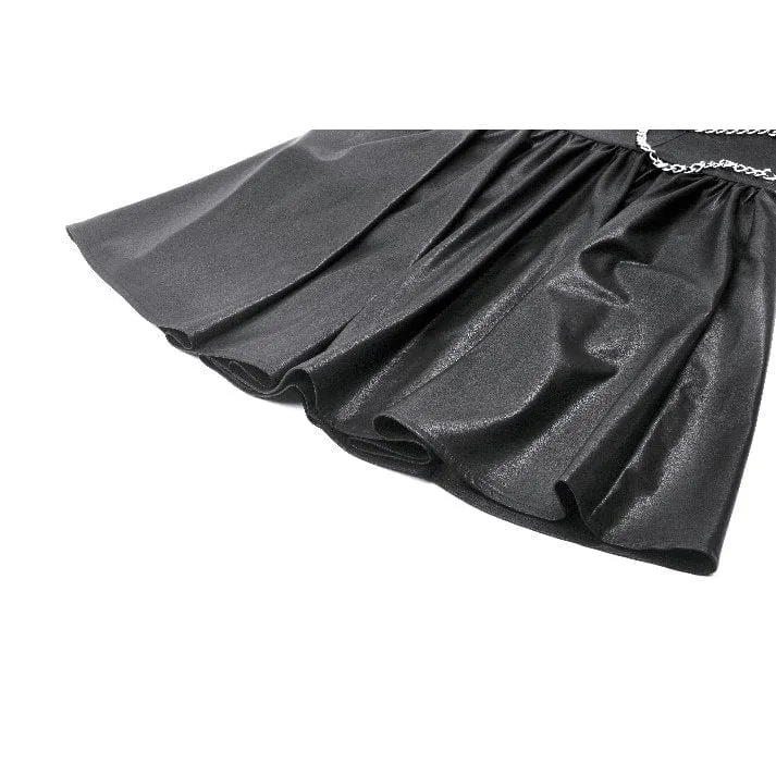 Damen Punk Metallkette Kunstleder Neckholderkleid