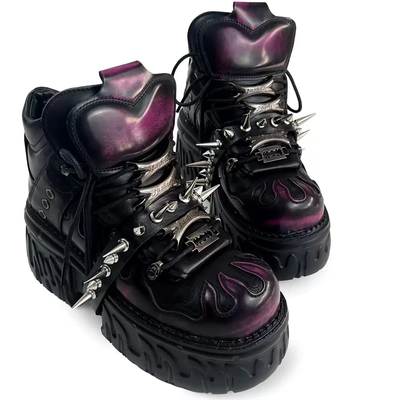 Punkrock-Plateauschuhe für Damen mit Nieten und klobigem Absatz