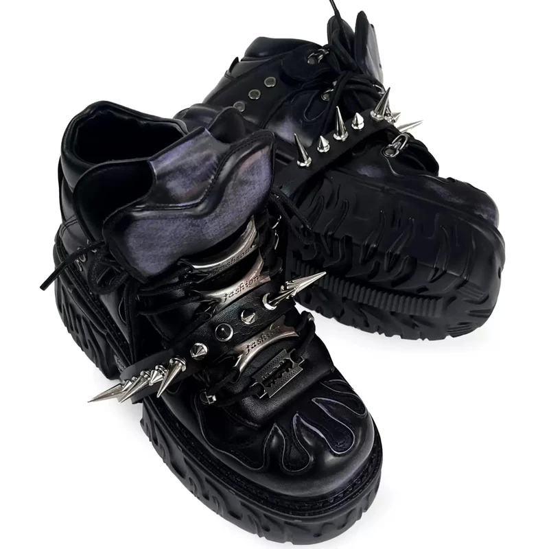 Punkrock-Plateauschuhe für Damen mit Nieten und klobigem Absatz