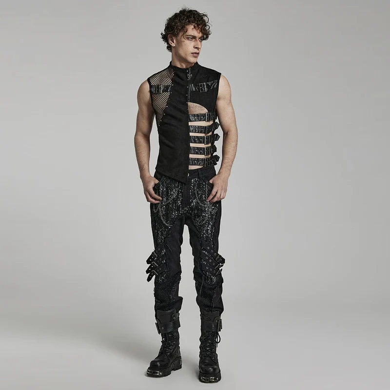 Herren Punk Cutout Buckles Weste